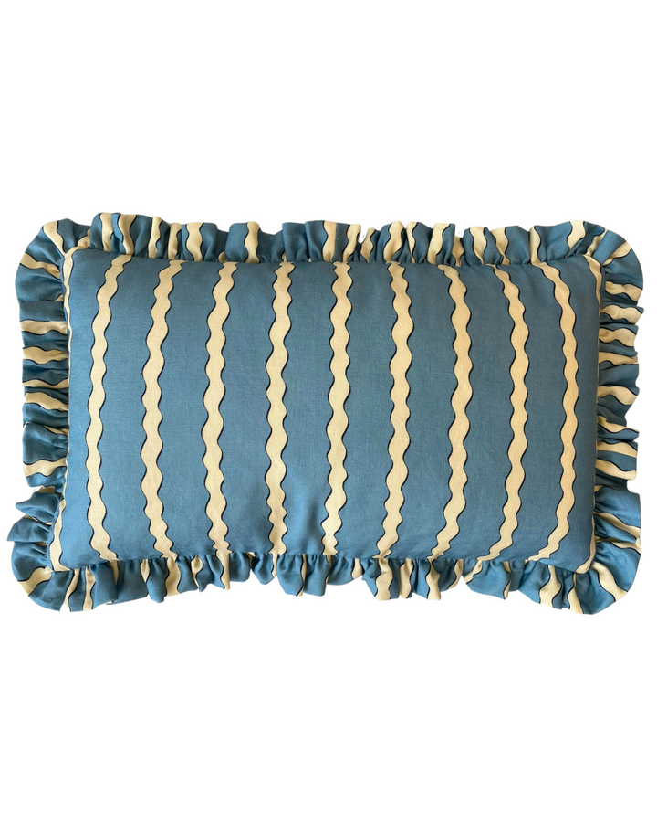 Scroll Stripe, Sky Blue - Linen Fabric