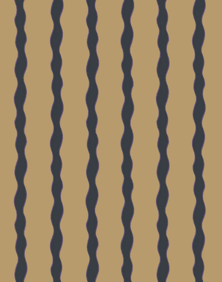 Scroll Stripe, Tea - Linen Fabric