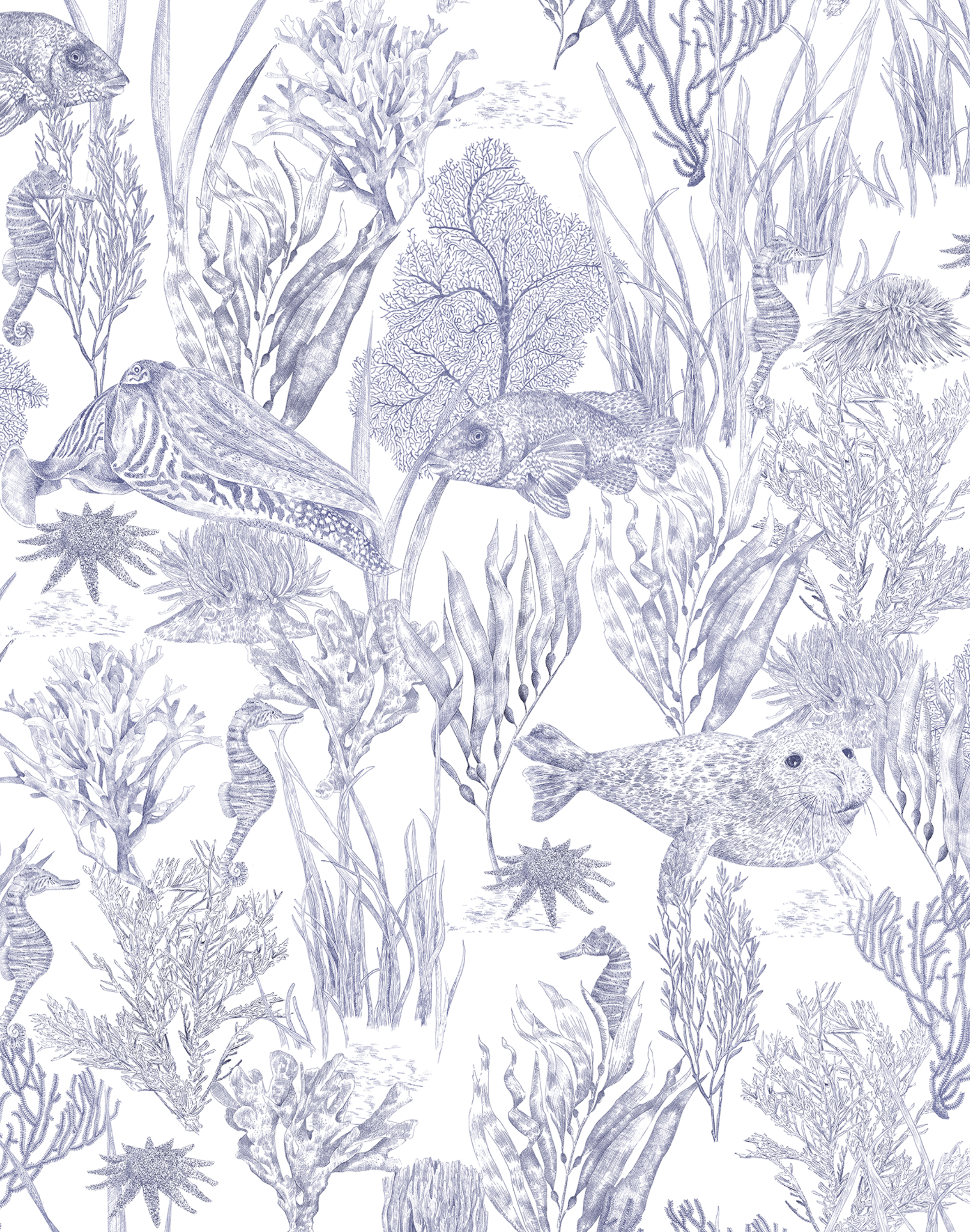 Blue Mural Patterns Seaview Mural, Signature Blue – The Pattern Collective