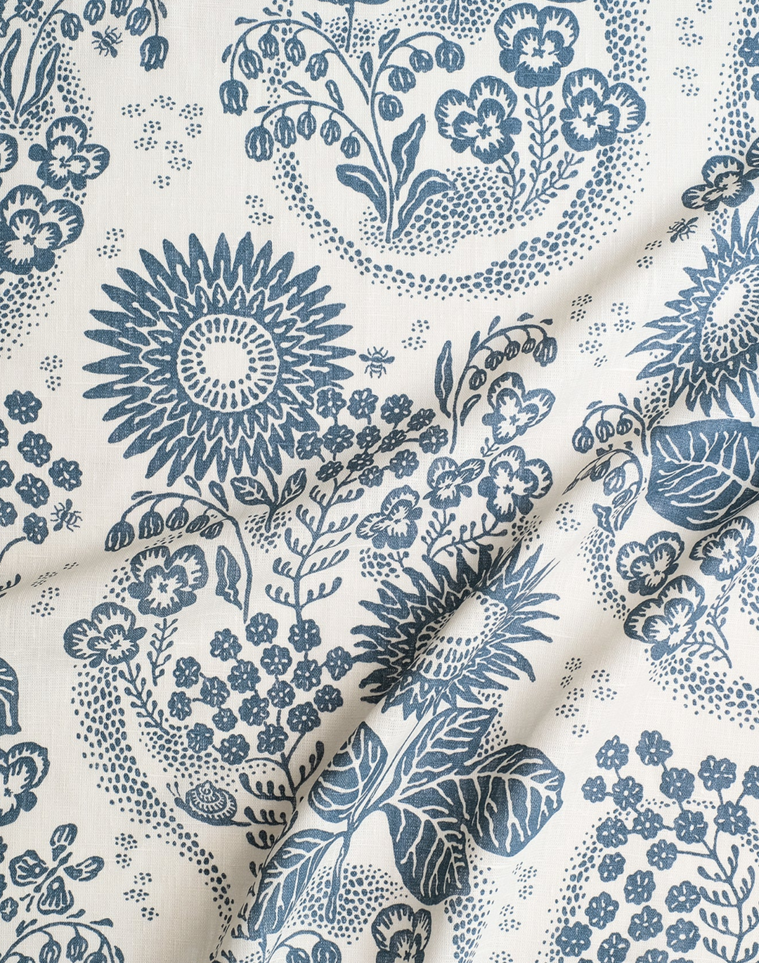 September at Rosendal Linen Fabric, Ebony/Blue