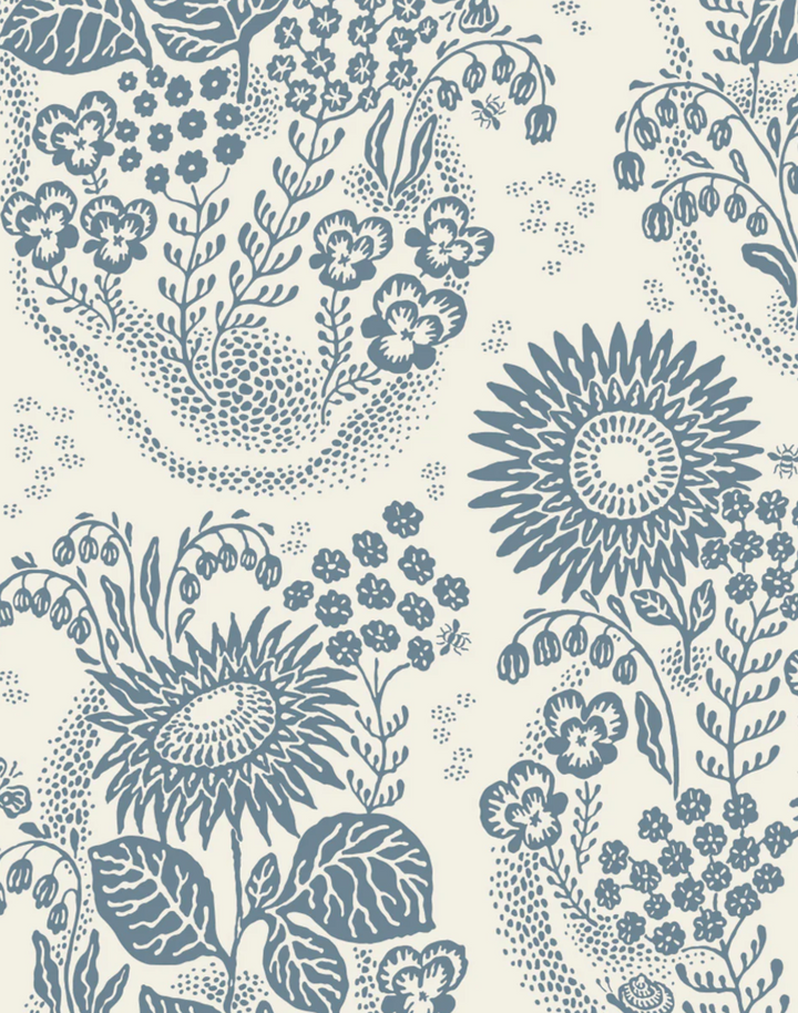 September at Rosendal Linen Fabric, Ebony/Blue