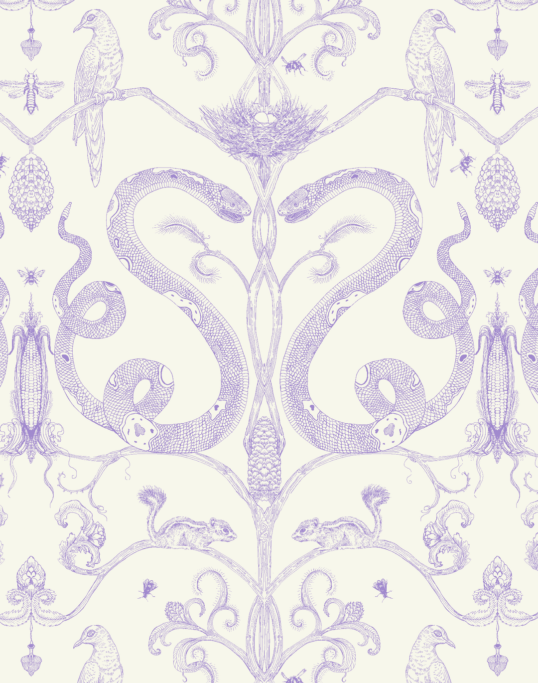 Snake Party, Lilac on Cream