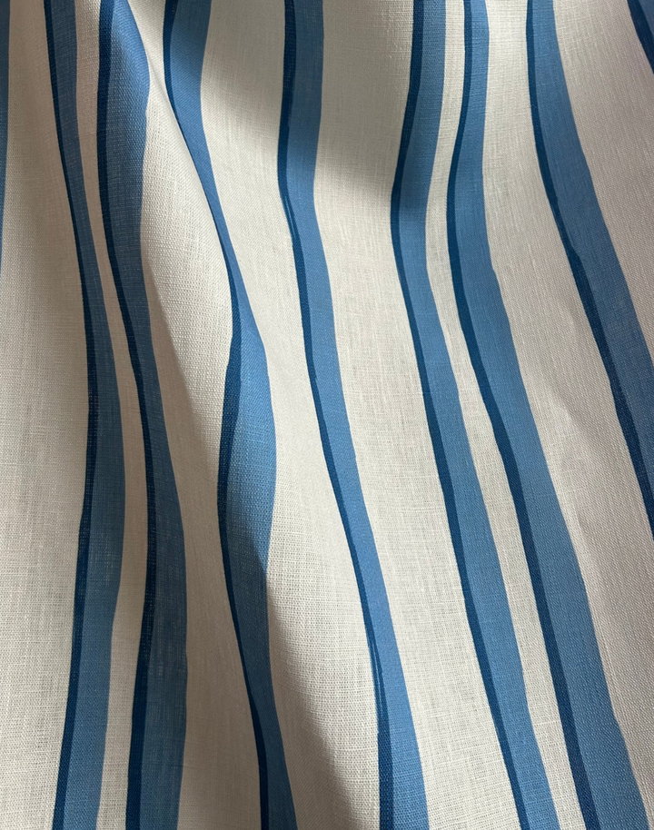 Somerset Stripes, Blue - Linen Fabric