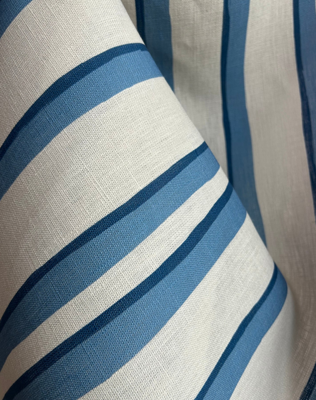 Somerset Stripes, Blue - Linen Fabric