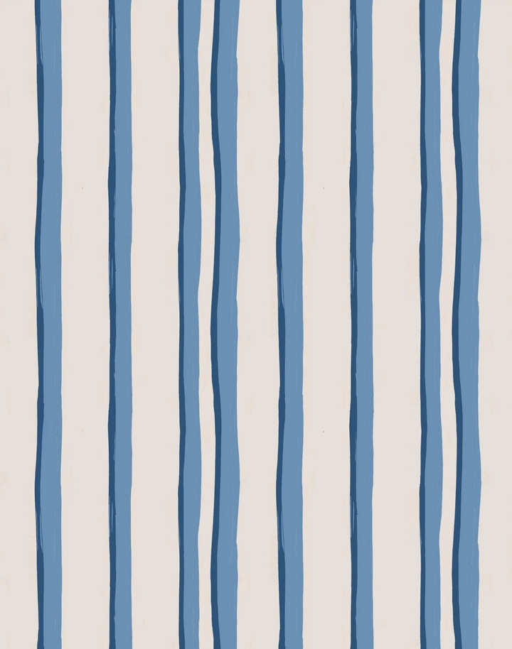 Somerset Stripes, Blue - Linen Fabric