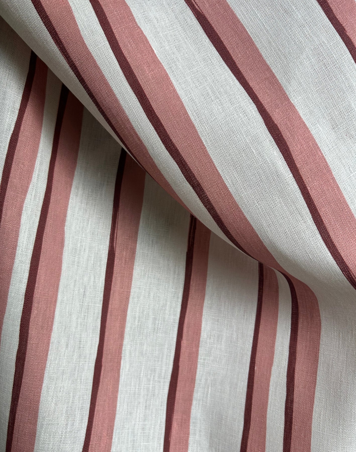 Somerset Stripes, Pink - Linen Fabric