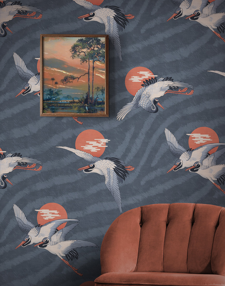 Sunset Dreams Grasscloth, Negroni Blu