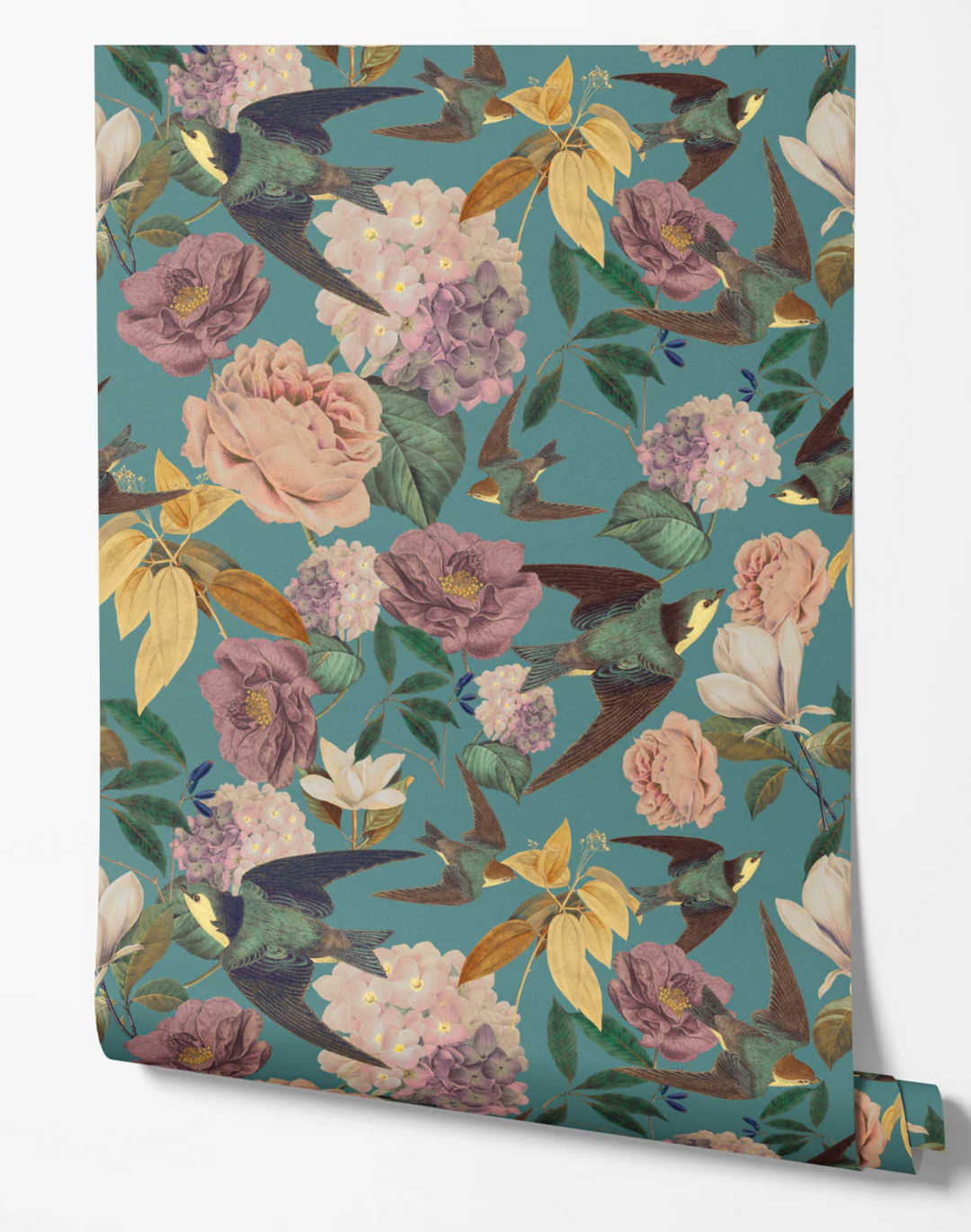 Swallows and Blooms, Teal