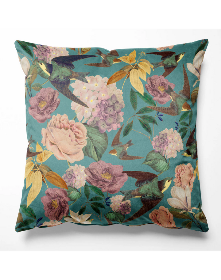 Swallows & Blooms, Teal Fabric