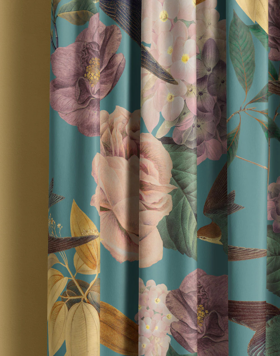 Swallows & Blooms, Teal Fabric