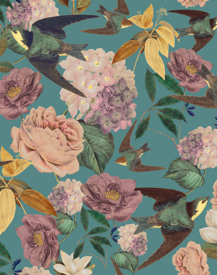 Swallows and Blooms, Teal