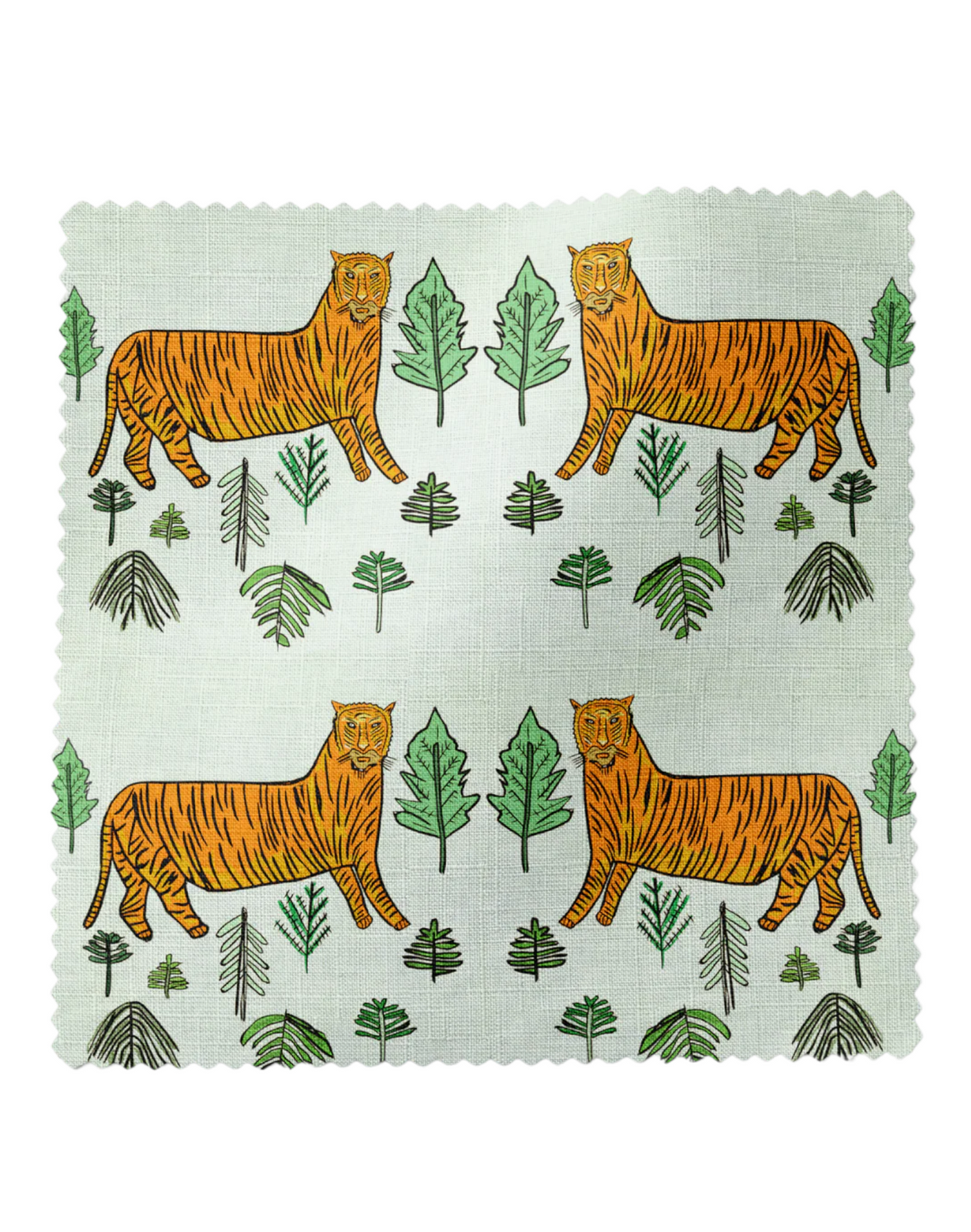 Tiger Tiger, Mint - Linen Fabric