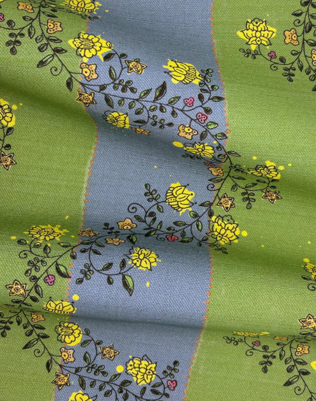 Vine Blots Fabric, Artichoke & Dusky Blue