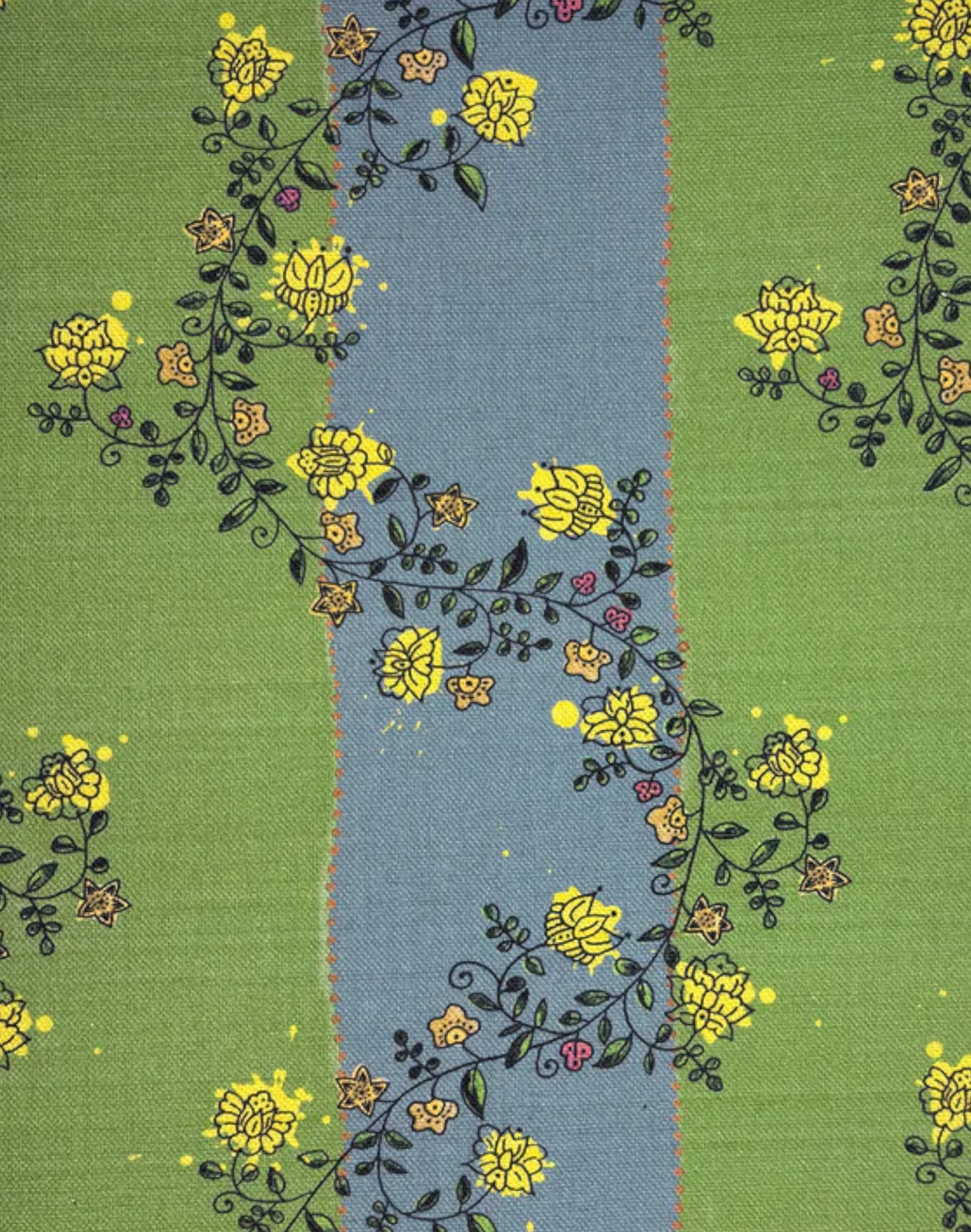 Vine Blots Fabric, Artichoke & Dusky Blue