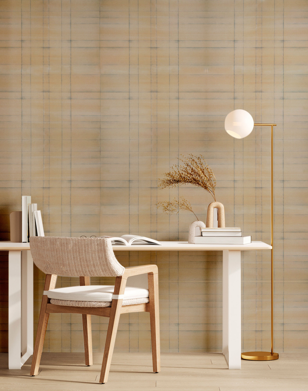 Vintage Plaid Grasscloth, Stone