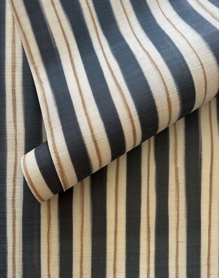 Wayward Stripes Grasscloth, Black + Mild
