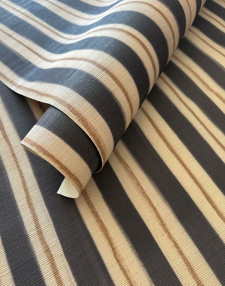 Wayward Stripes Grasscloth, Black + Mild
