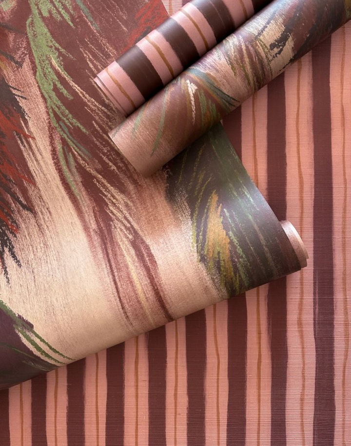 Wayward Stripes Grasscloth, Fire Flushed