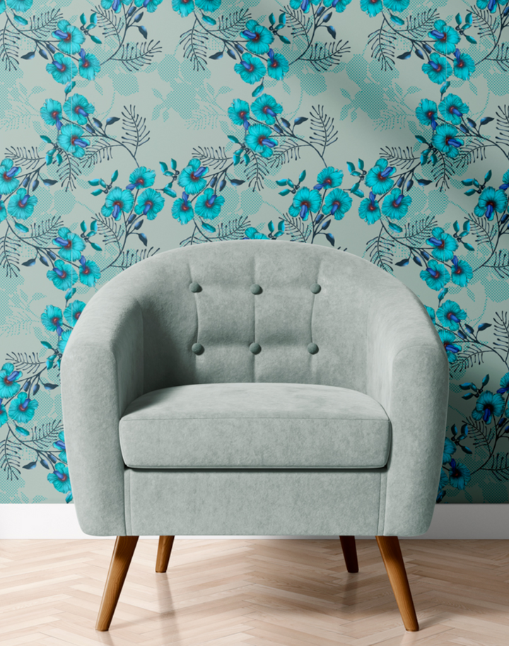 Wedge-Pea Wild Flower, Teal on Sage