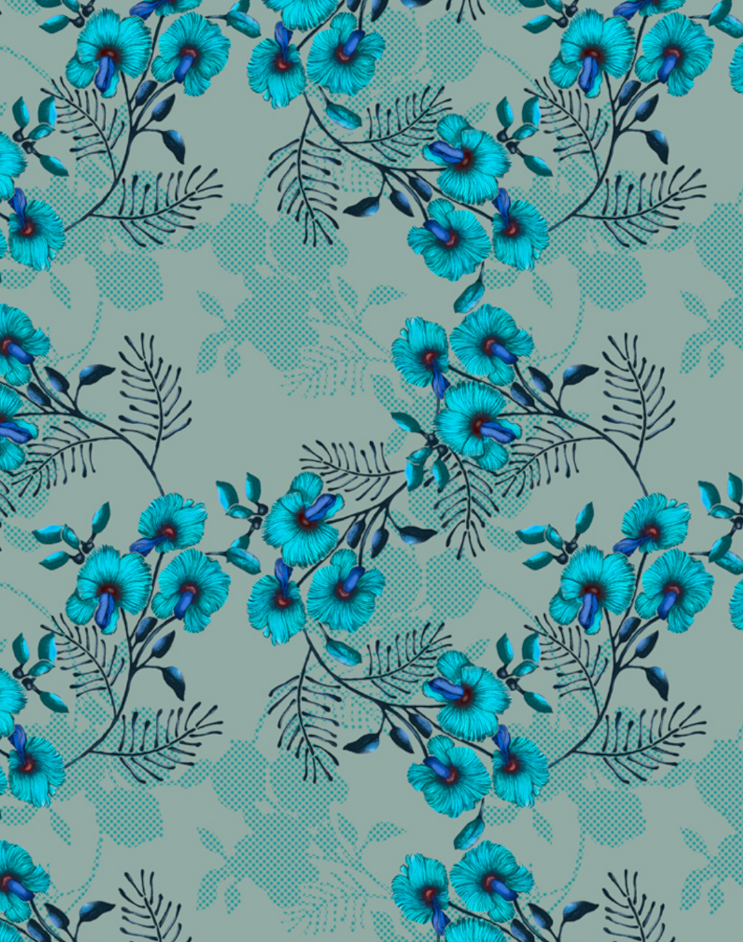 Wedge-Pea Wild Flower, Teal on Sage