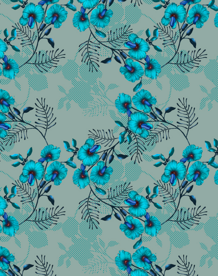 Wedge-Pea Wild Flower, Teal on Sage