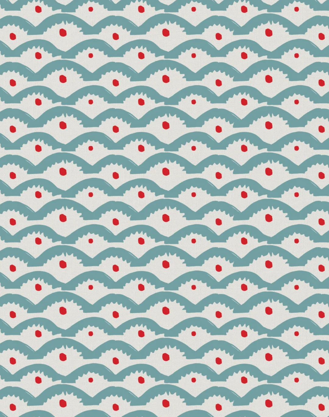 Wiggly Squiggly, Blue & Red - Linen Fabric