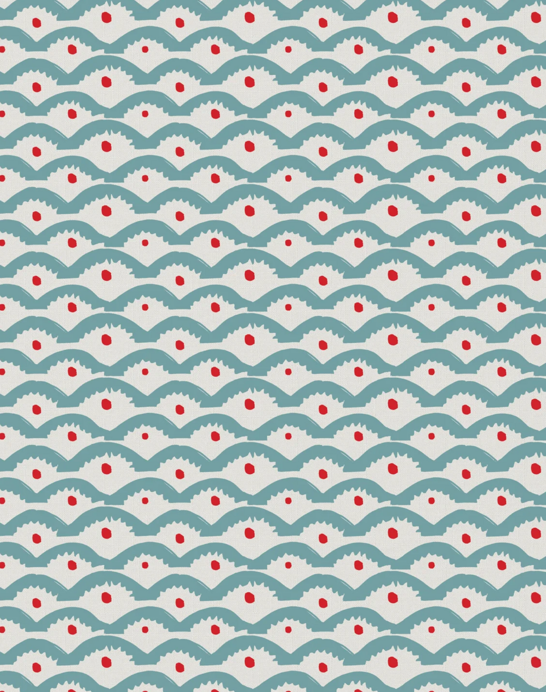 Wiggly Squiggly, Blue & Red - Linen Fabric