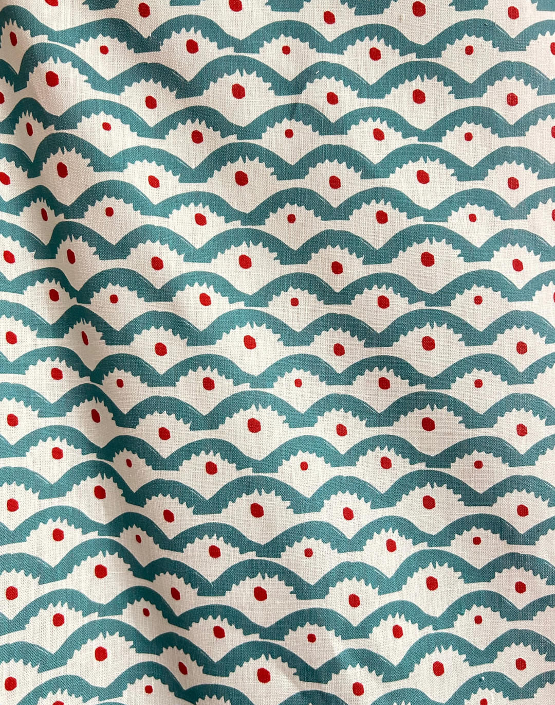 Wiggly Squiggly, Blue & Red - Linen Fabric