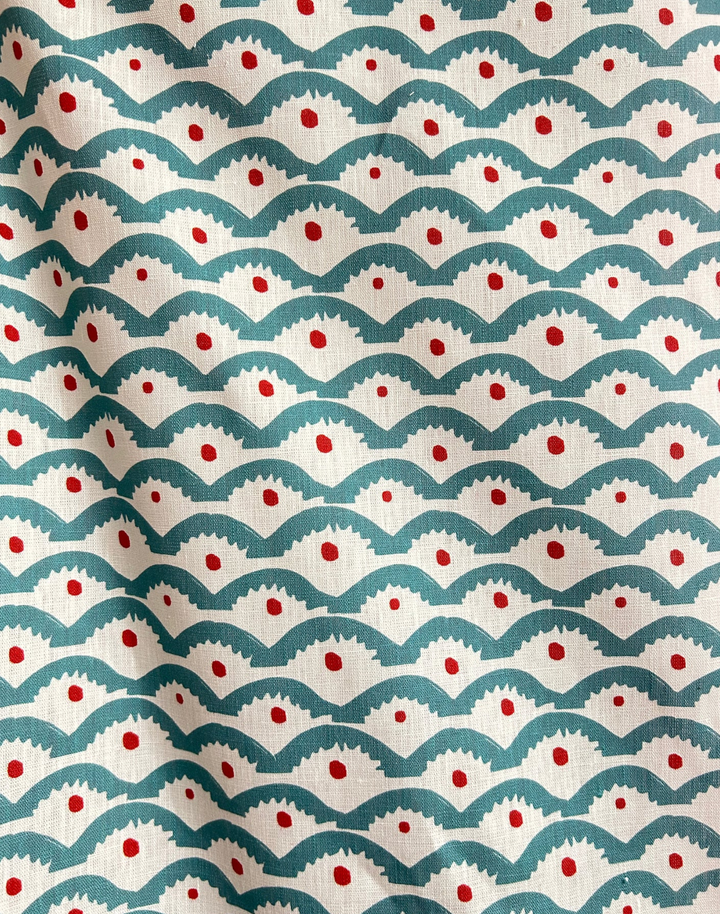Wiggly Squiggly, Blue & Red - Linen Fabric