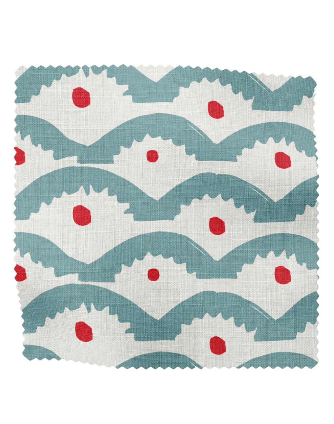 Wiggly Squiggly, Blue & Red - Linen Fabric