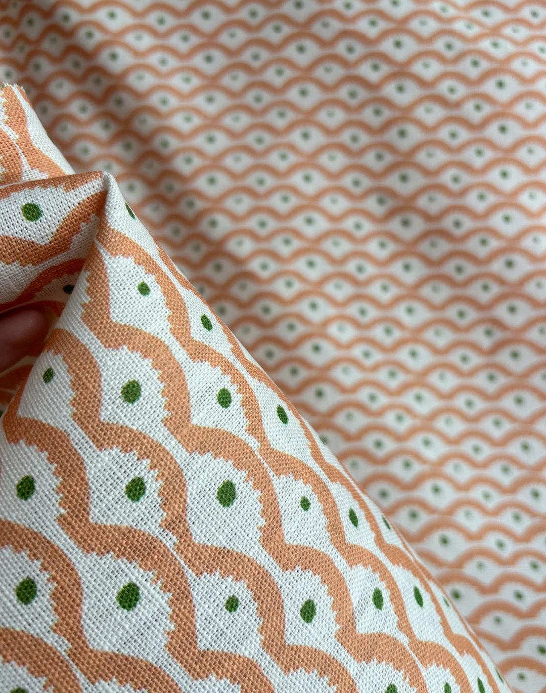 Wiggly Squiggly, Peachy - Linen Fabric