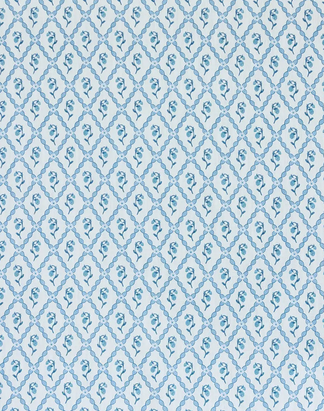 Wild Strawberry Trellis Fabric, China Blue