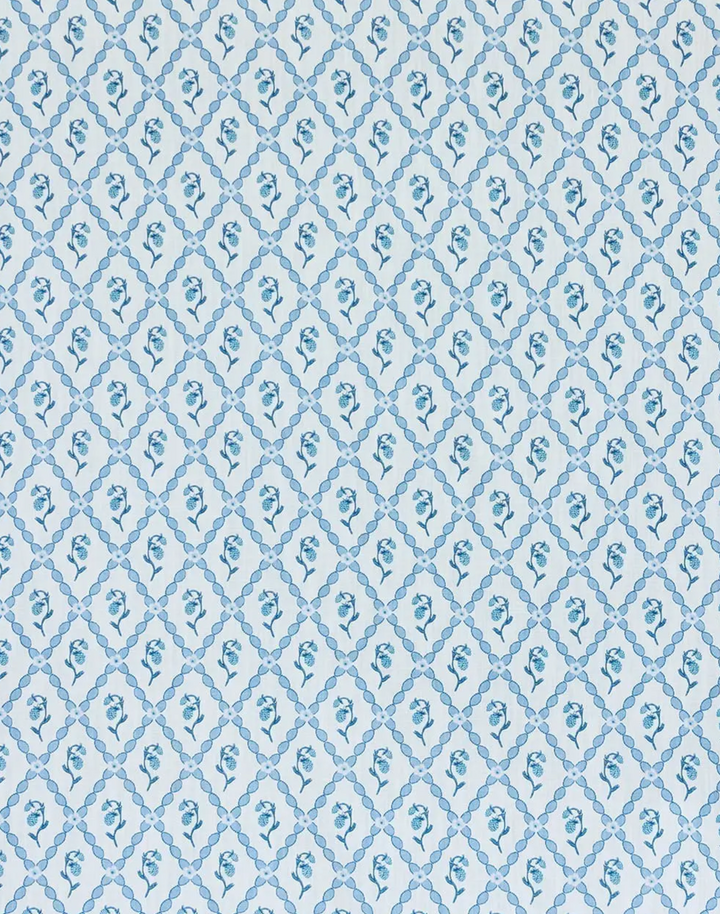 Wild Strawberry Trellis Fabric, China Blue