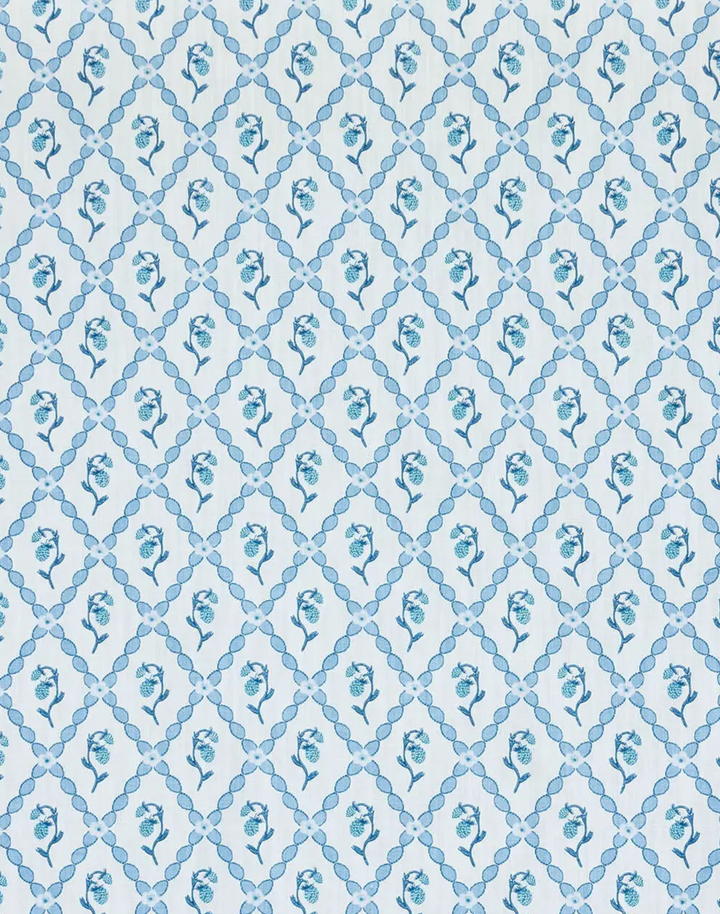 Wild Strawberry Trellis Fabric, China Blue