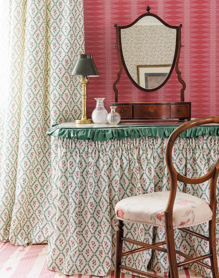 Wild Strawberry Trellis Fabric, Vintage Cream