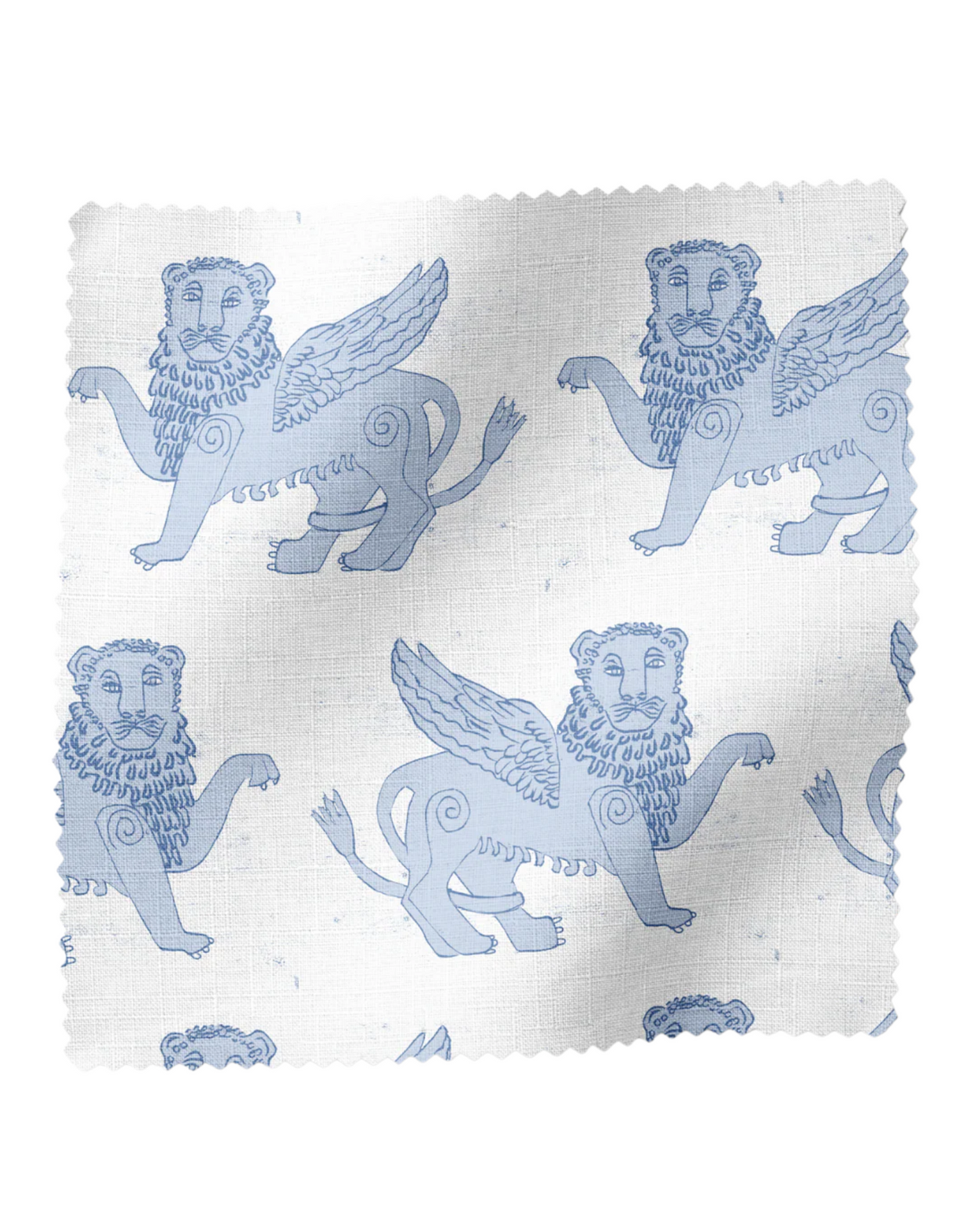 Winged Lion, Blue - Linen Fabric