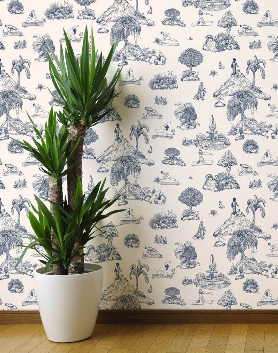 Yoga Garden Toile, Blue on Cream