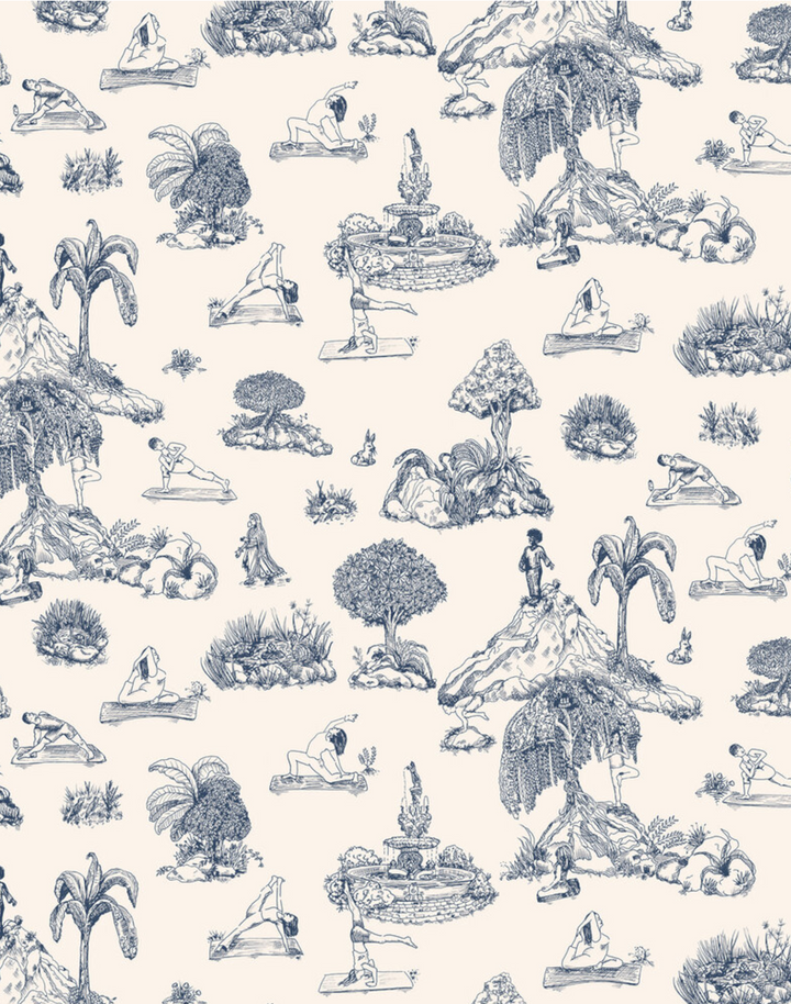 Yoga Garden Toile, Blue on Cream