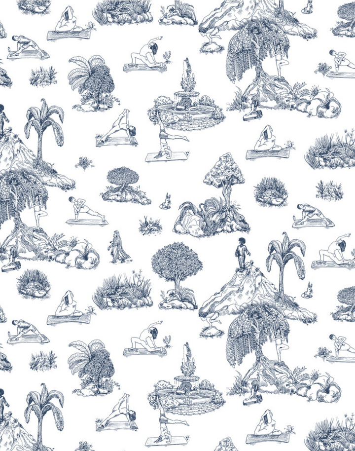 Yoga Garden Toile, Blue on White