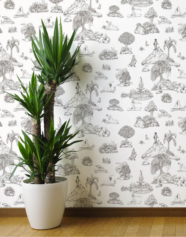 Yoga Garden Toile, Grey on White