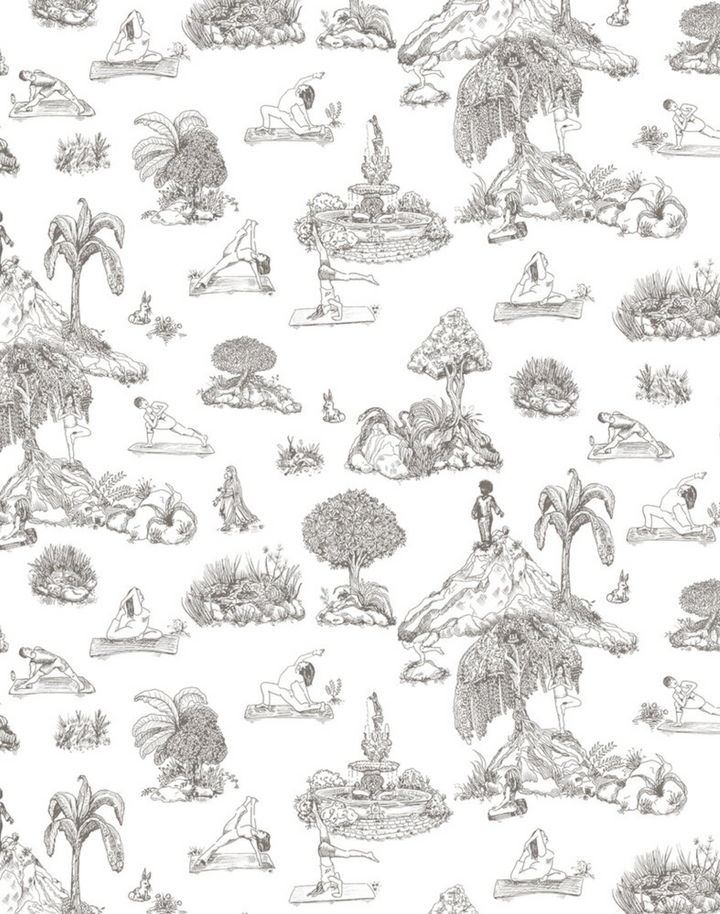 Yoga Garden Toile, Grey on White