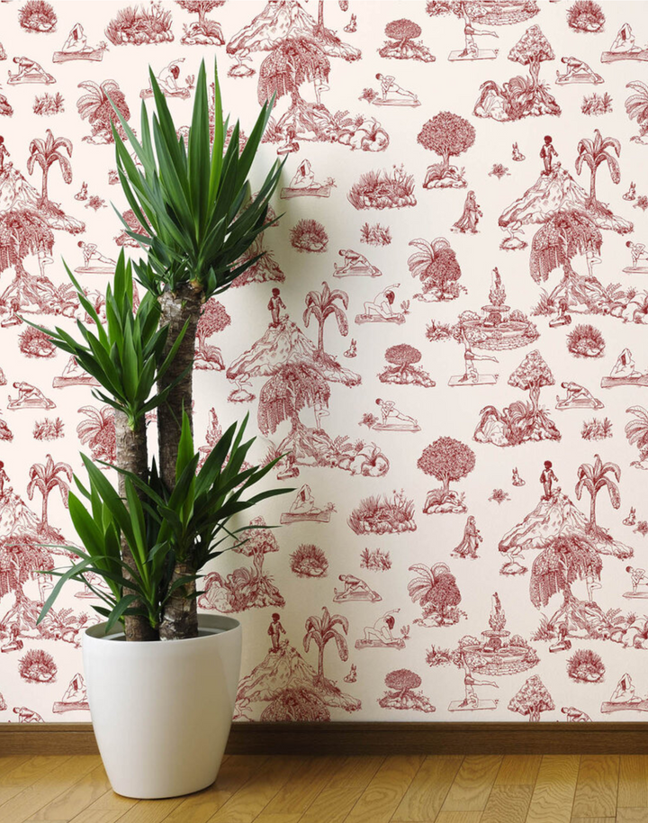 Yoga Garden Toile, Red on Cream