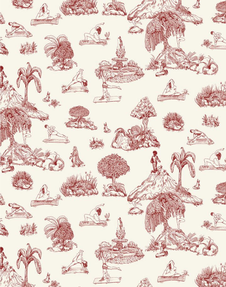 Yoga Garden Toile, Red on Cream