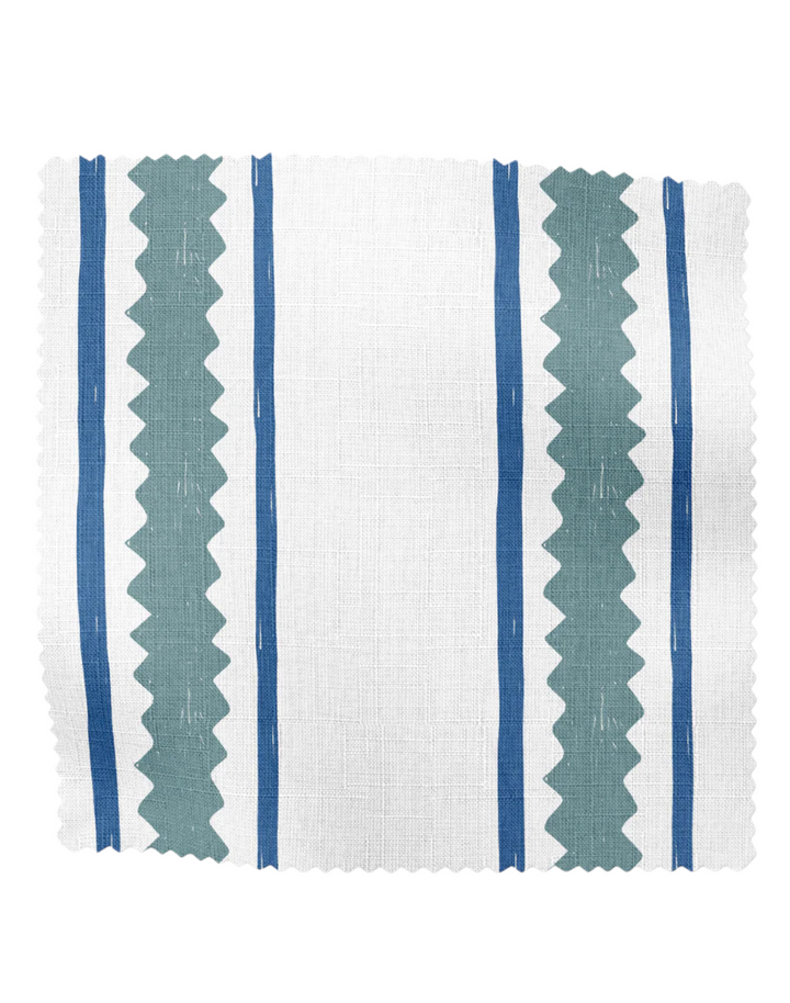 Zig and Zag, Blue - Linen Fabric