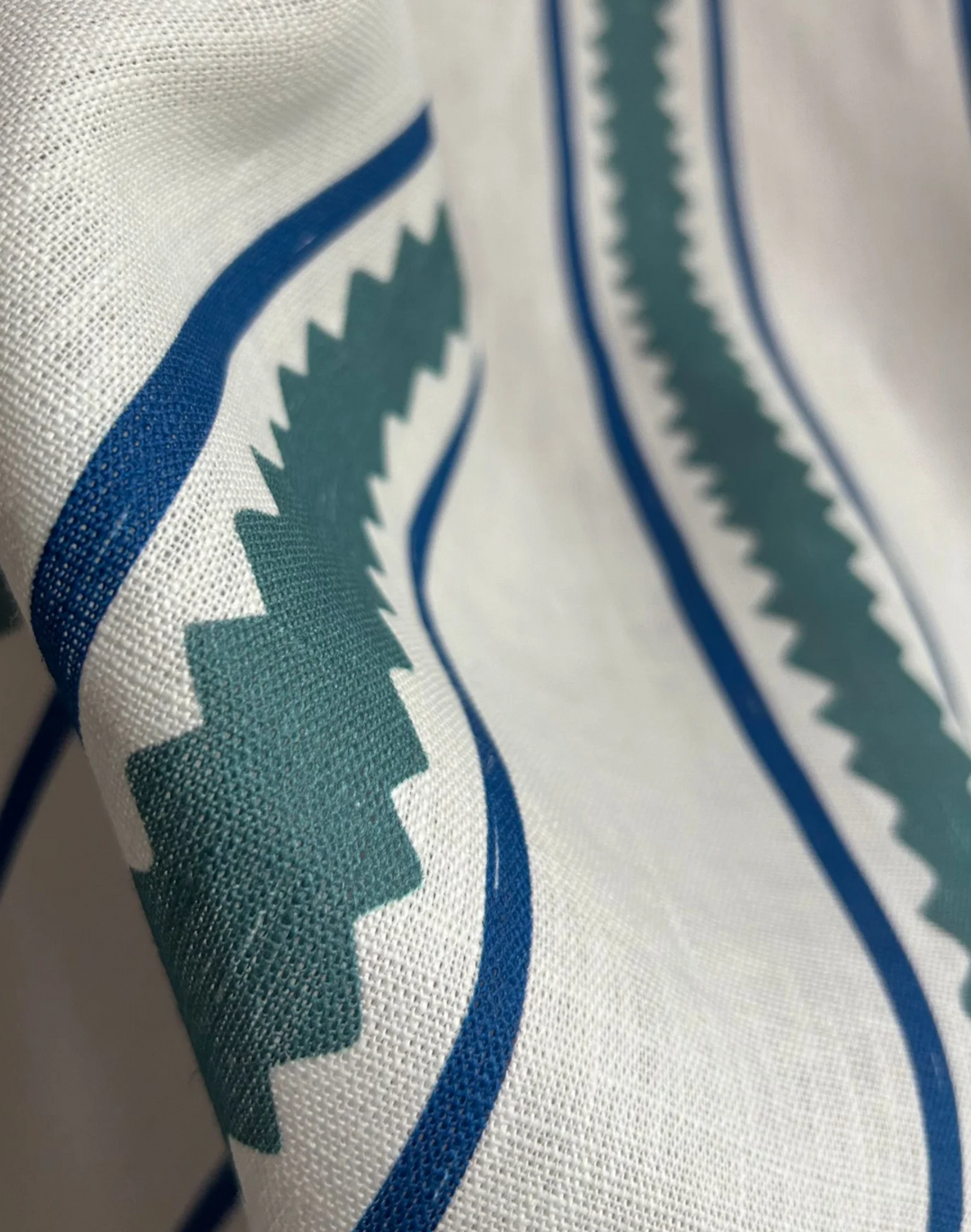 Zig and Zag, Blue - Linen Fabric