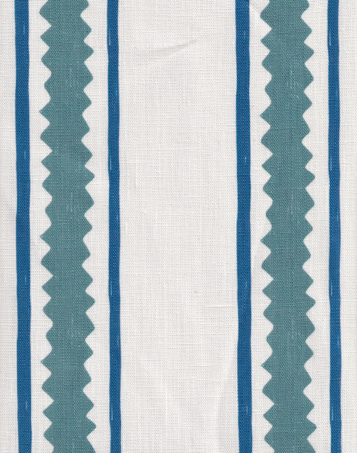 Zig and Zag, Blue - Linen Fabric
