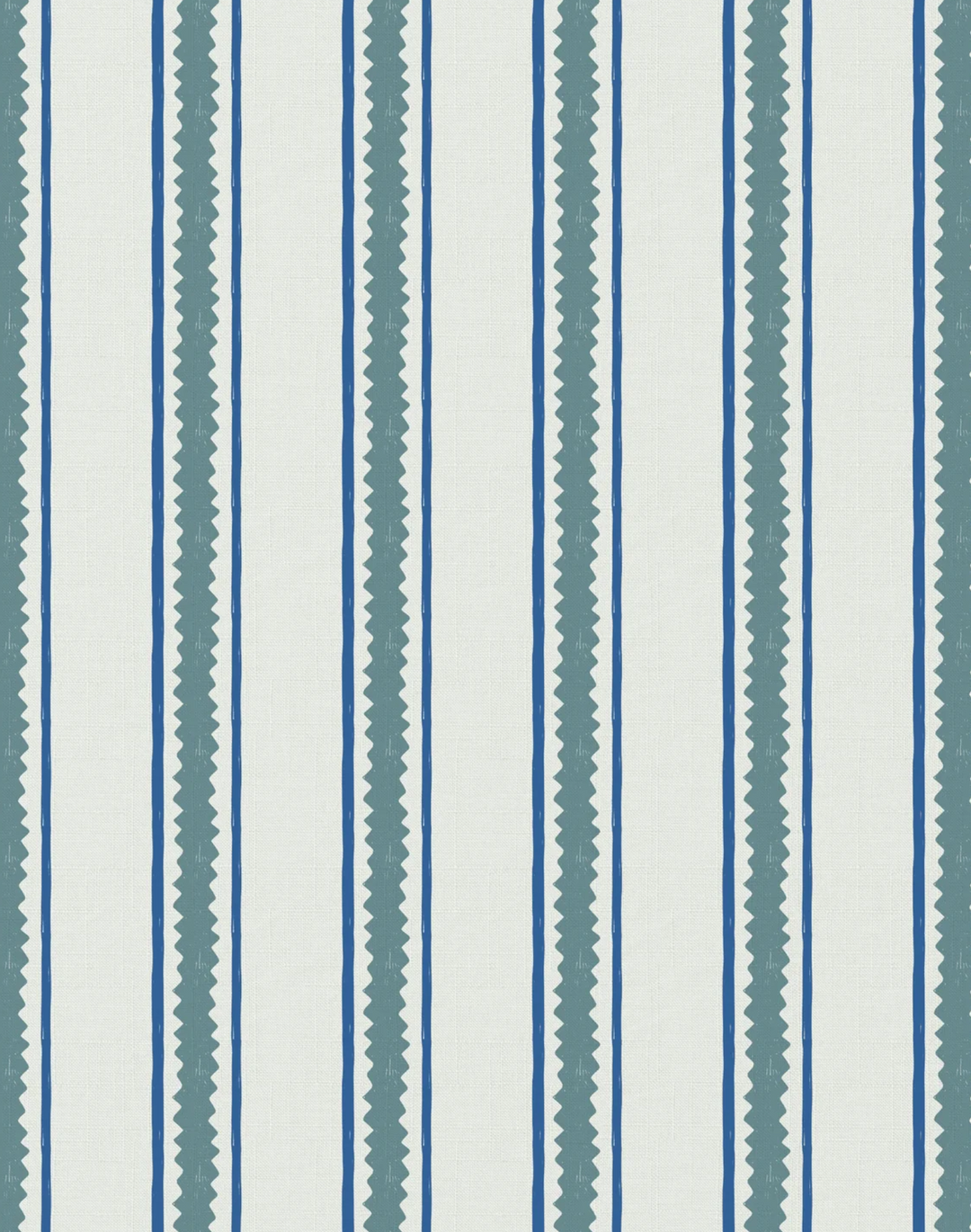 Zig and Zag, Blue - Linen Fabric