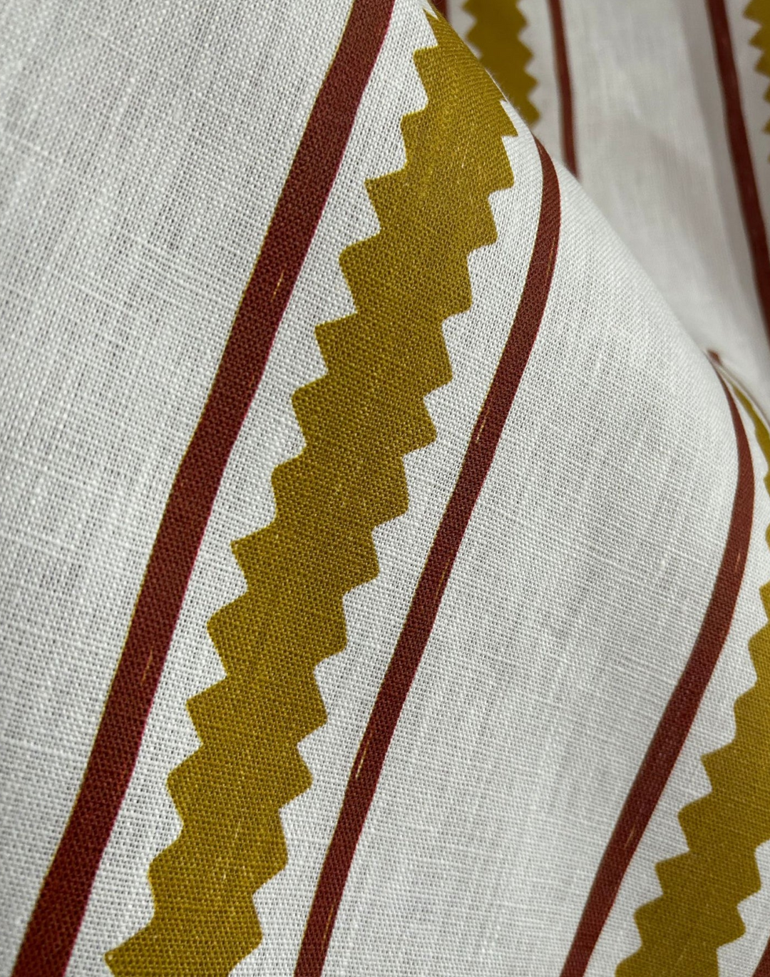 Zig and Zag, Mustard - Linen Fabric