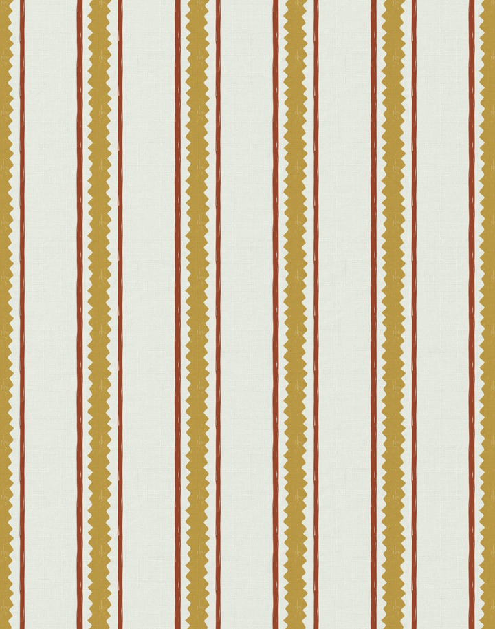 Zig and Zag, Mustard - Linen Fabric