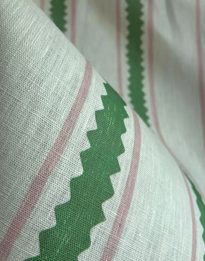 Zig and Zag, Pink Green - Linen Fabric